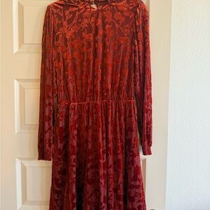 Autumnal Orange Long Sleeve Velvet Feel Mini Dress